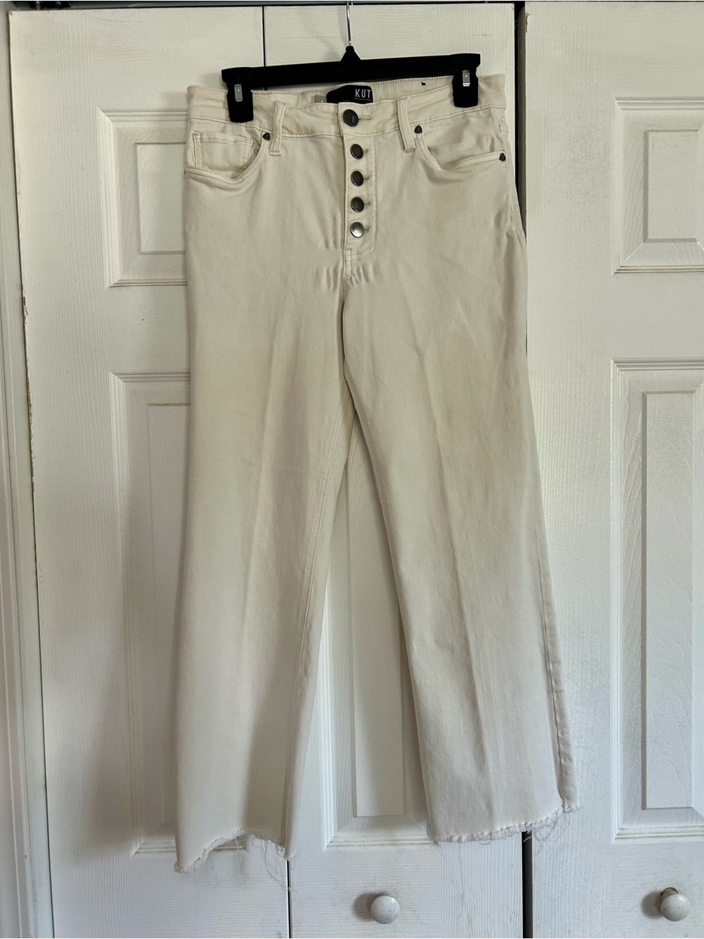 Kut from the Kloth Cream High-Rise Kelsey Ankle Kick Flare Button Fly Jeans